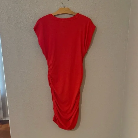 EUC Michael Stars Maude Power Shoulder Vibrant Coral Red Mini Dress - Picture 10 of 10